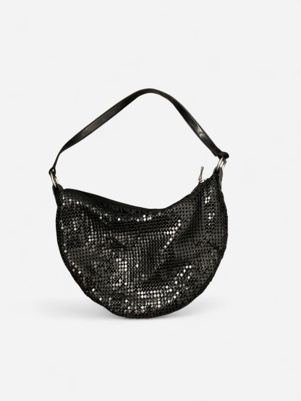 Black Metal Beaded Y2K Hobo Purse